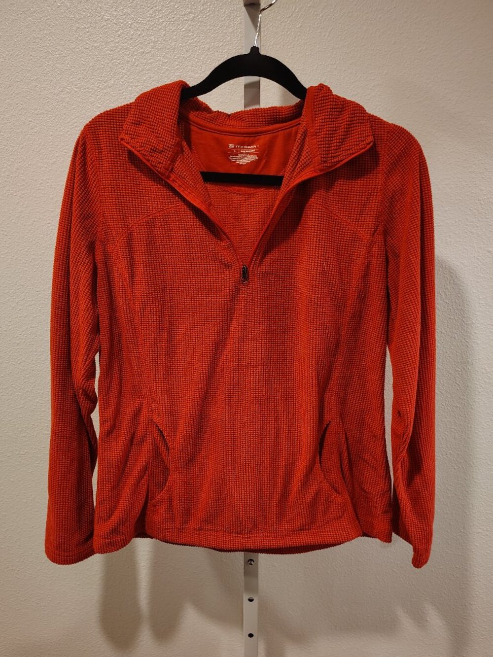 Tek Gear Women's Waffle Knit Quarter Zip Fleece Pullover Size Large Pink